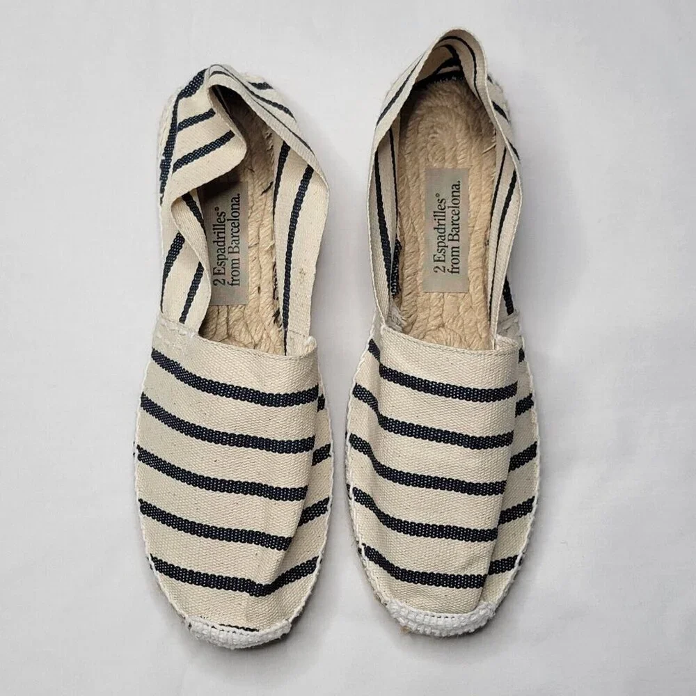 2 Espadrilles From Barcelona Artisanal Handmade Nautical Stripe Flats Size EU 40
